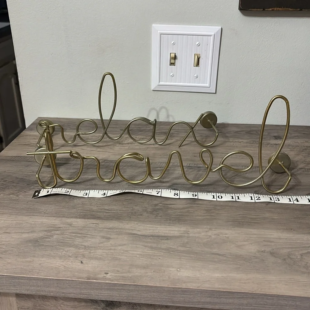 PRE OWNED Travel & Relax Gold-tone Script Art Wire Wall Decor Set of 2